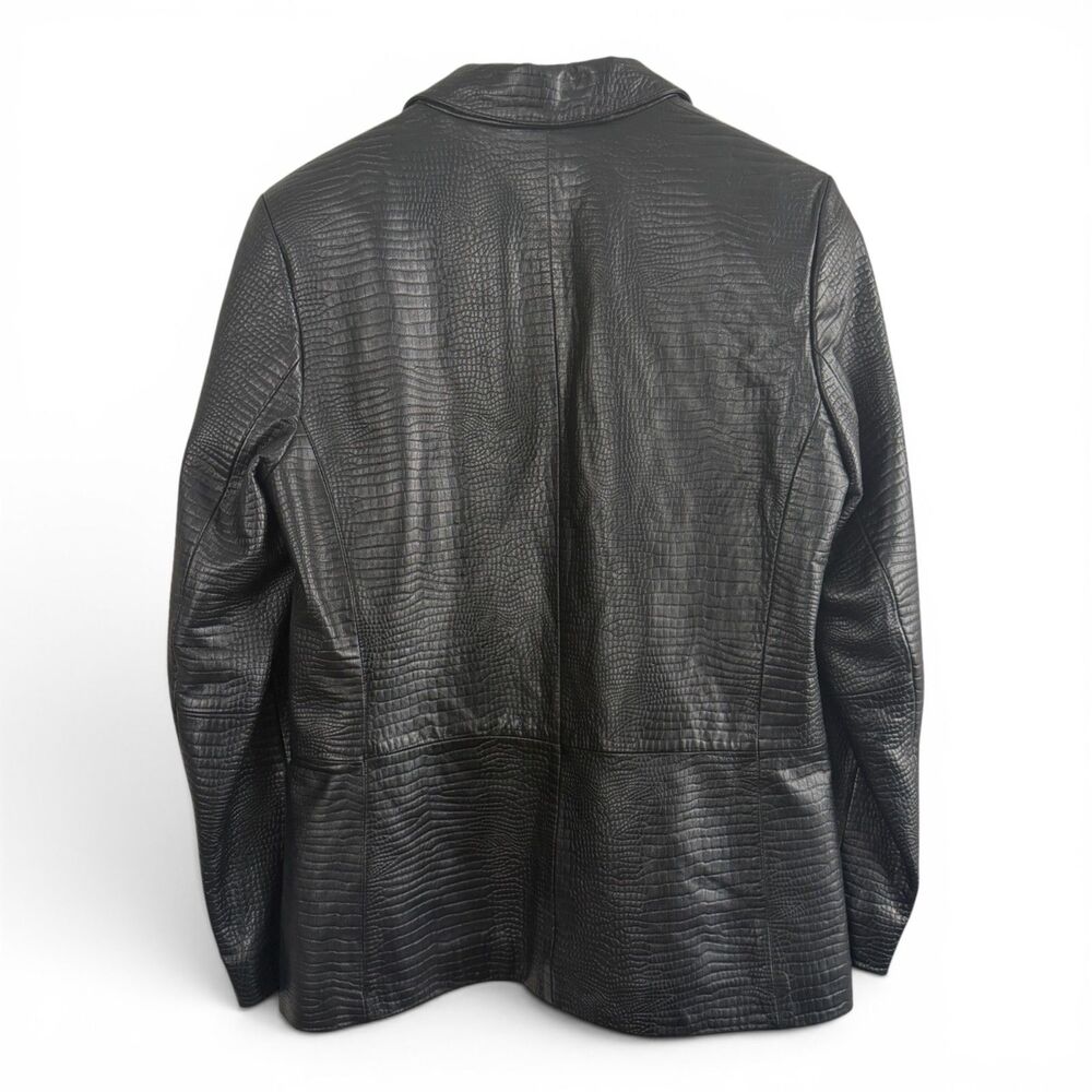 lauren ralph lauren women's vintage leather blazer jacket croc embossed medium - Picture 3 of 10
